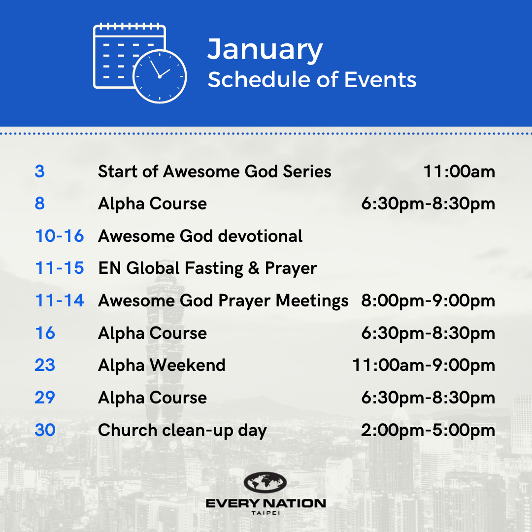 January Calendar Every Nation Church Taipei